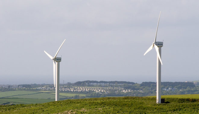 Wind turbines in a field in North Wales. © UCL Media Services - University College London