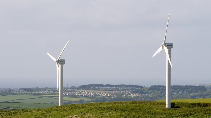 Wind turbines in a field in North Wales. © UCL Media Services - University College London