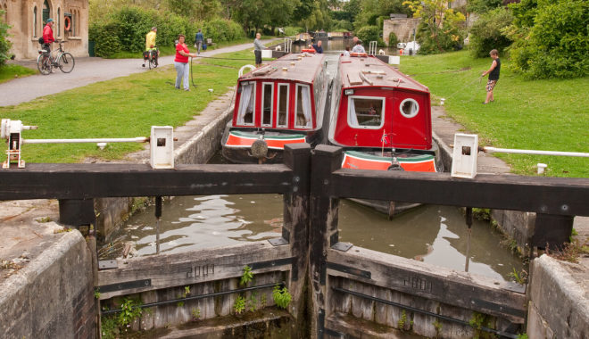 Part of the Widcombe Flight of six locks on the Kennett and Avon Canal